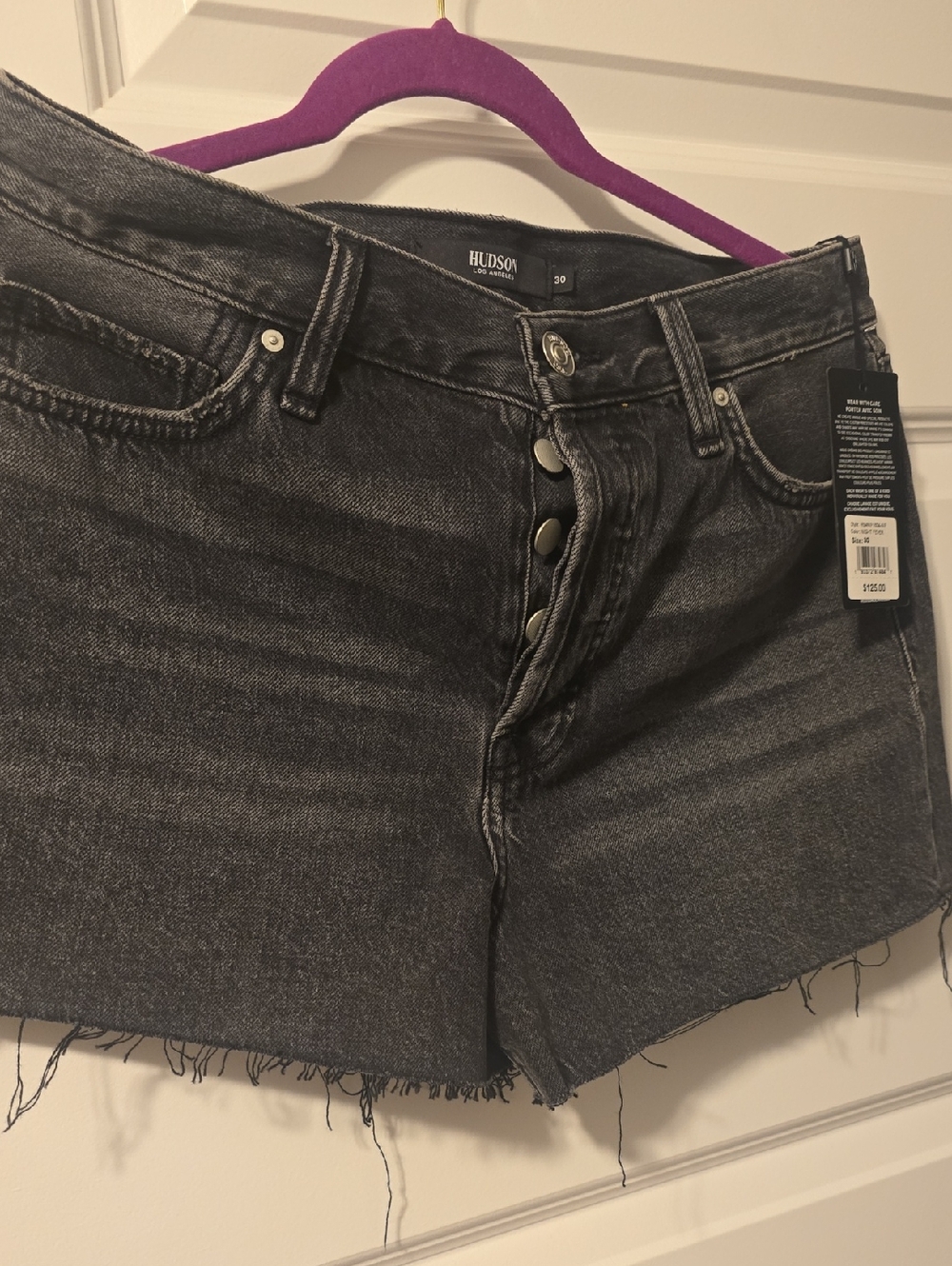 Hudson Black Gray Button-Fly Denim Shorts NWT
